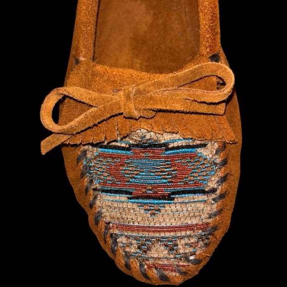 Minnetonka | Suede Moccasins | Woven Aztec Pattern | Size 8.5 | Brown - Picture 6 of 7
